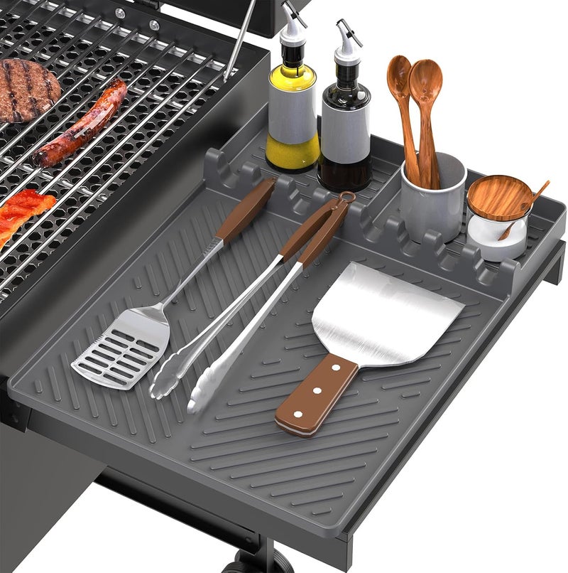 lanlw Silicone Grill Mat Compatible with Blackstone, Silicone Griddle Tools Mat with Drip Pad, Spatula Mat for Outdoor Grill Kitchen Counter (Grey) - Image 1